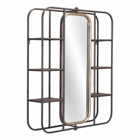 HOMEROOTS 33.1 x 27.6 x 5.9 in. Industrial Gray Shelf with Gold Mirror 391667